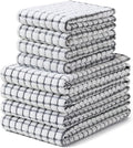 Homaxy Kitchen Towels and Dishcloths Set, 16 x 25 and 12 x 12 Inches, Set of 8 Cotton Terry Kitchen Dish Towels, Super Soft and Absorbent Dish Cloths, Grey