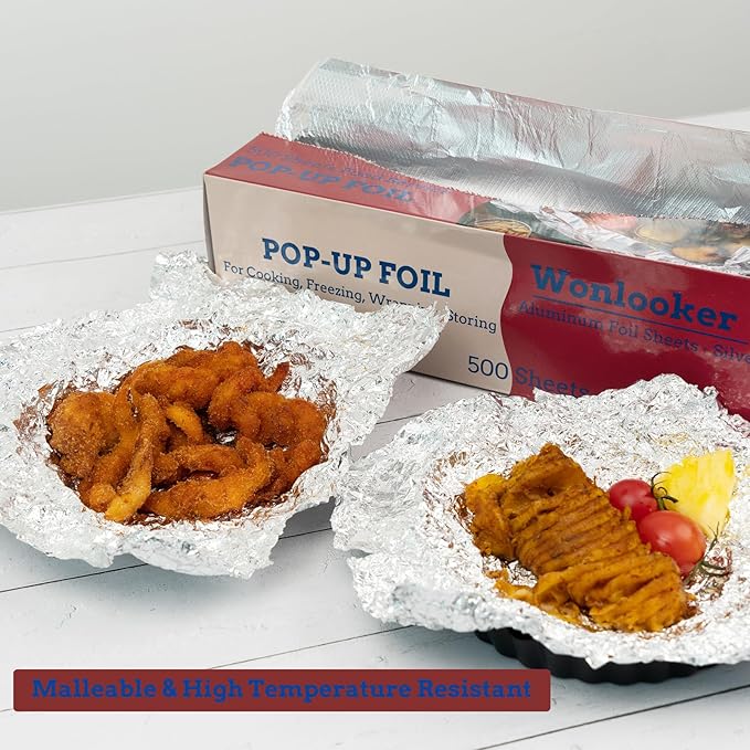 Aluminum Foil Sheets, 500 Sheets, 12 x 12inch/sheet, Precut Aluminum Foil Wraps, Pop-Up Interfolded Foil Sheets for Baking, Grilling, Roasting, Cooking or Storing Food, Large, Silver