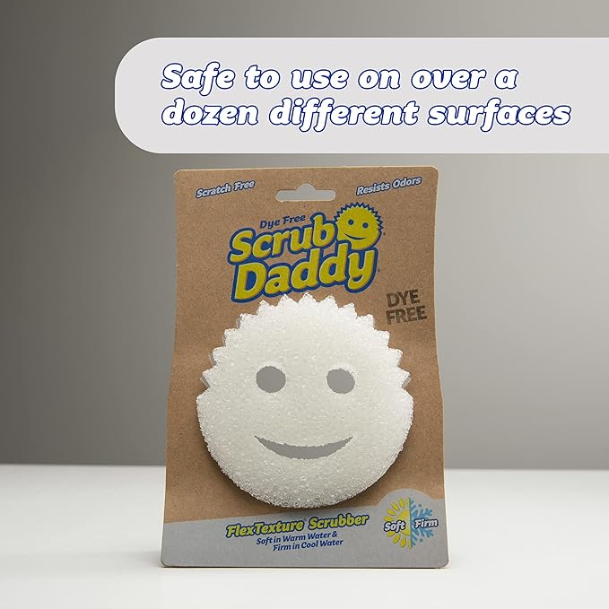 Scrub Daddy Sponge - Dye Free - Scratch-Free Scrubber for Dishes and Home, Odor Resistant, Soft in Warm Water, Firm in Cold, Deep Cleaning, Dishwasher Safe, Multi-use, 1ct (2 Pack)