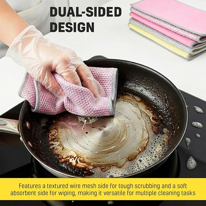 NEW 2026 | Non Scratch Wire Dishcloth | Metal Cleaning Rag for Kitchen Cookware | Silver Mesh Dishcloth | Double Sided | Metal & Coconut Fiber Scrubbers | 10 pcs Colorful Cloth