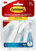 Command Bath Large Towel Hook Value Pack, Clear Frosted, 3-Large Hooks, 3-Water-Resistant Strips, Organize Damage-Free
