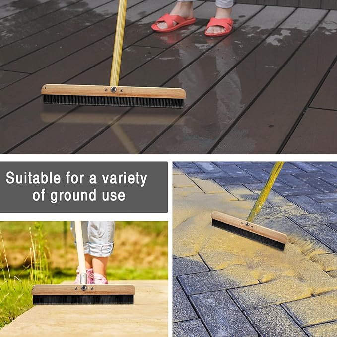 1 Pack 24 Inch Concrete Broom Finishing Tools Wood Backed, Polypropylene Bristles Brush Push Brooms Without Handle for Concrete Finishes Hard Floors