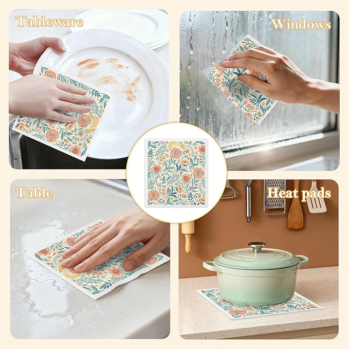 5 Pack Mixed Vintage Floral Swedish Kitchen Dishcloths Dish Towel, Dish Towels for Kitchen, Swedish Dishcloth Colorful Flower, Paper Towels Reusable, Dish Cloth Towel Cleaning Wipe for Home