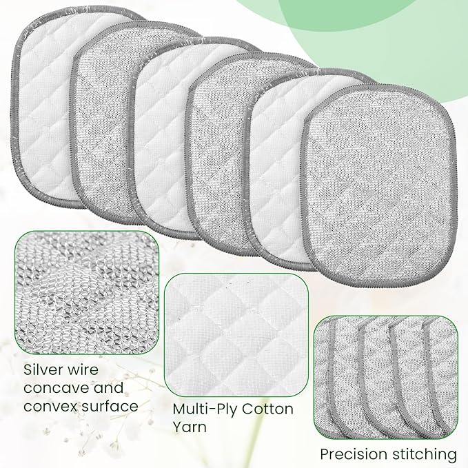 TIESOME 6Pcs Newly Upgraded Double Side Non Scratch Wire Dishcloths, Reusable Multipurpose Wire Dishwashing Rags for Wet and Dry Round Wire Washing Cloth for Kitchen, Sinks, Pots, Pans(6)