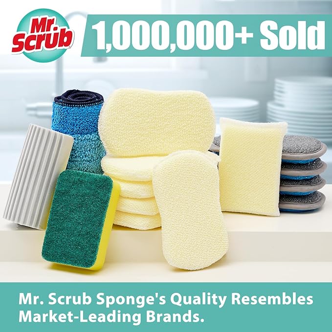 Sponges Kitchen Scrub Dish Sponge Scouring Pad, 24 Pack Cleaning Brush Scrubber Supplies for Soap, Dishwashing Dinnerware Sets Pan Pot Glass Dishwasher Sink Bathroom Towels Cloth Rags Holder