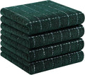 Homaxy 100% Cotton Terry Kitchen Towels(Blackish Green, 13 x 28 inches), Checkered Designed, Soft and Super Absorbent Dish Towels, 4 Pack