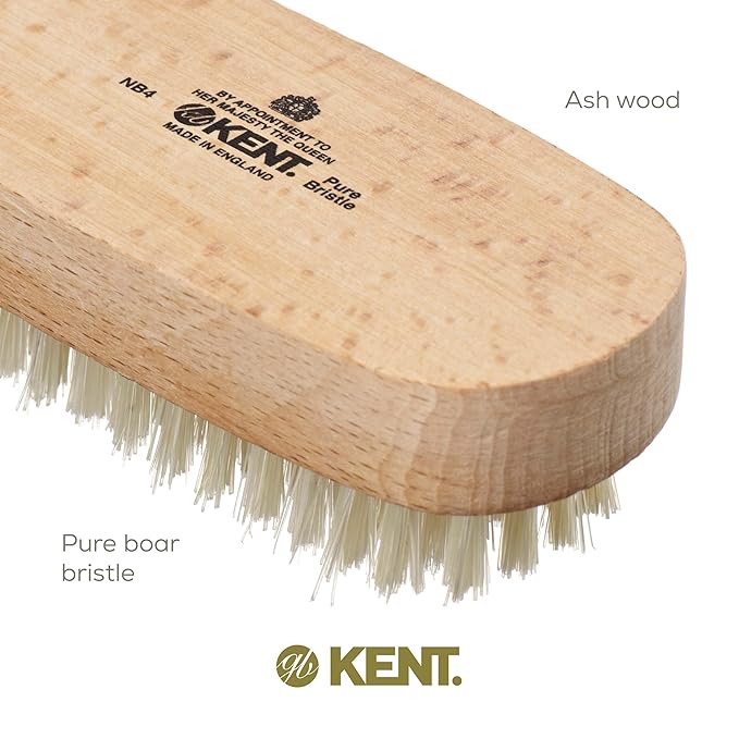 Kent NB4 Natural Bristle Fingernail Brush and Hand Scrub Brush for Nails. Beechwood Finger Nail Brush to Clean Nails and Nail Scrubber Brush for Hands, Feet, Fingernails, and Toenails. Made in England