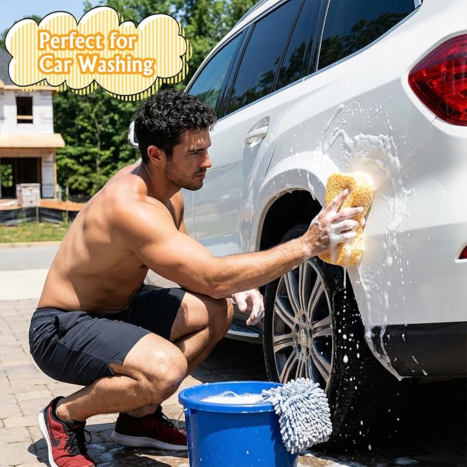 Large Sponge Non-Scratch, Super Absorbent Heavy Duty Large Sponges for Cleaning, Car Wash Sponge for Home/Kitchen/Boat Bail & Car Washing (5.71x3.54x1.38 Inch)