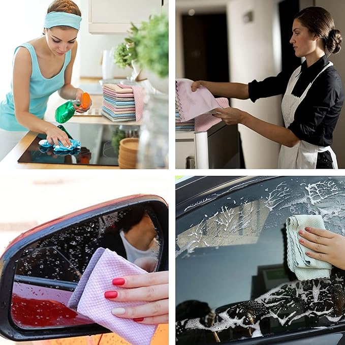 Fish Scale Microfiber Polishing Cleaning Cloth Reusable Microfiber Towels, Lint Free Cleaning Rags for Glass No Watermark, Dishes, Mirrors (10Pcs,5 Colors,15.7 in x 11.8 in)