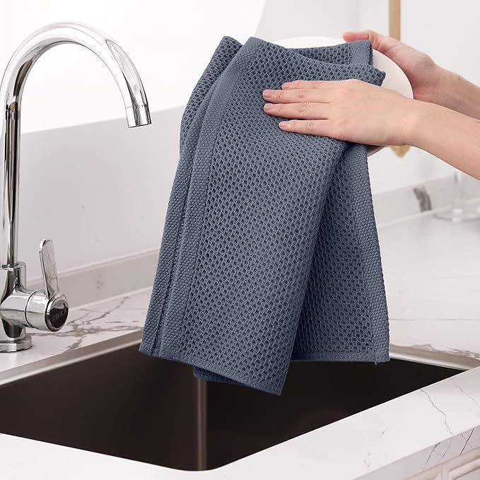Homaxy 100% Cotton Oversized Waffle Weave Kitchen Dish Towels, 5-Pack Ultra Soft Absorbent Dish Towels, Quick Drying Cleaning Towels, 20 x 28 Inches, Dark Grey