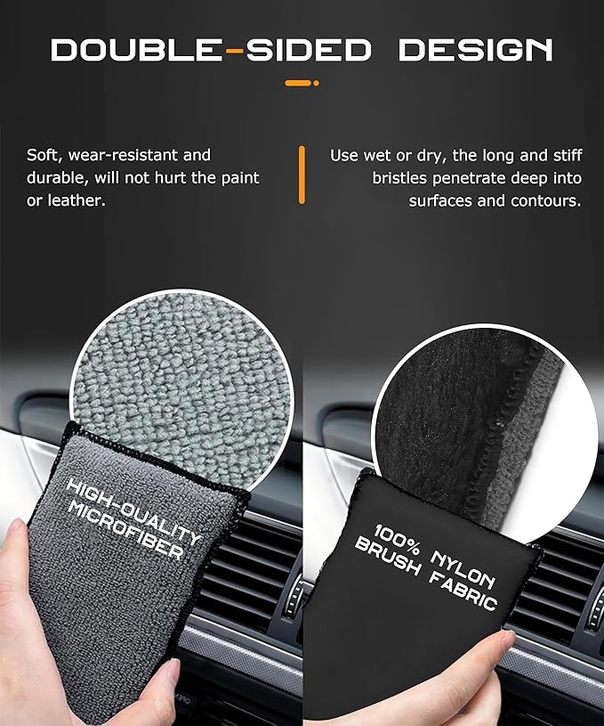 3PCS Car Interior Cleaning Sponge Block,Interior Scrub Pad,Car Accessories Auto Detailing Scrub Pads,Microfiber Cleaning Sponge,Suitable for Car Interior,Leather,Plastic,Vinyl (Gray&Black)