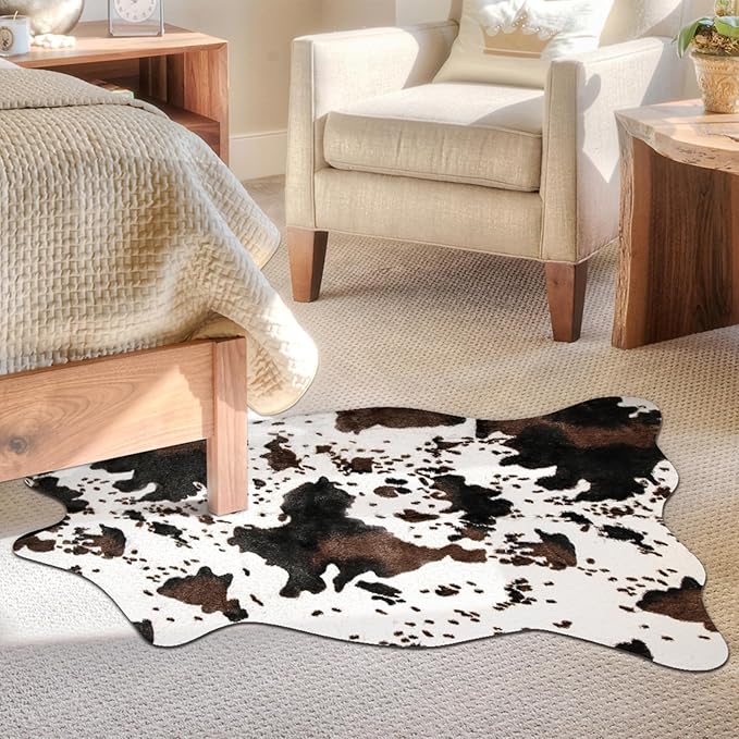 MACEVIA Cowhide Rug Cute Cow Print Rugs Western Decor for Living Room Bedroom Faux Animal Area Carpet Non-Slip 43.3" L x 29.5" W(3.6ft x 2.4ft)
