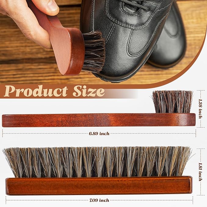 2 Pcs Horsehair Shoe Brush Kit Polishing Daubers Applicators Leather Care Brushes Shine Cleaning Cloth with Case(Shoe Brush Set G)