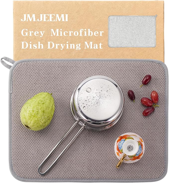 Dish Drying Mat 2 Pack, Dish Drying Mats for Kitchen Counter, Absorbent Dish Drainer Mat Kitchen Drying Pad - Microfiber, Grey, 11.8 by 15.7 Inch