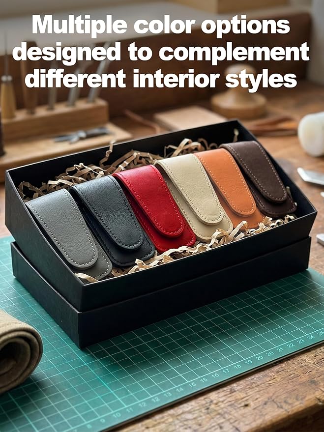 Patented Leather Car Air Freshener Visor Clip, Compatible with Drift Wood or Stone Car Freshener, Magnetic Design, Gentle on Sun Visors, Ideal for Modern & Electric Vehicles, Red (Clip Only)