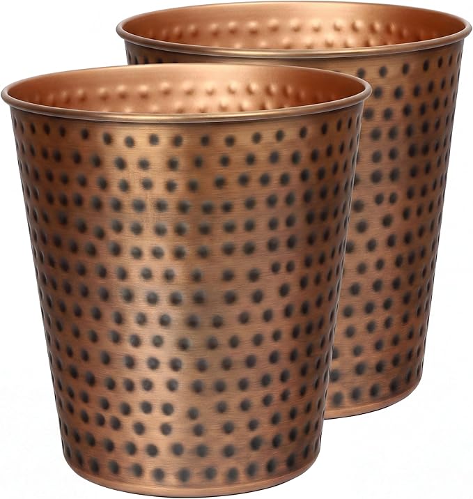 happimess HPM1110B-SET2 Axel Modern Minimalist Hammered Steel 2 Gal Waste Bin for Kitchen, Office, Bathroom, Bedroom, Dorm, Antique Copper (Set of 2)