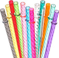 Dakoufish 10 Inch Reusable Clear Plastic Swirl Drinking Straws for 16 oz & 24 oz Jars/Tumblers,Set of 12 Pcs Replacement Straws with Cleaning Brush (10inch,12color)