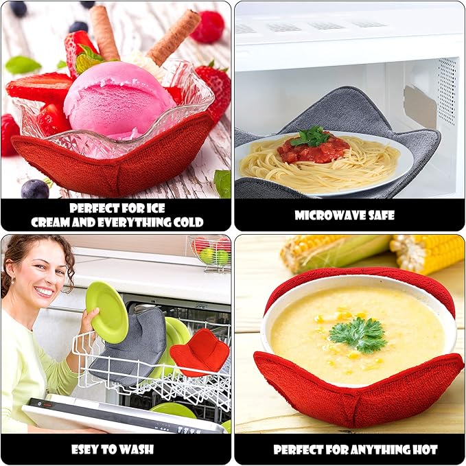 Patelai 6 Pieces 2 Sizes Microwave Bowl Holders Large and Small Bowl Holder Sponge and Microfiber Kitchenware Cozy for Hot Food Soup Warmer Home Kitchen