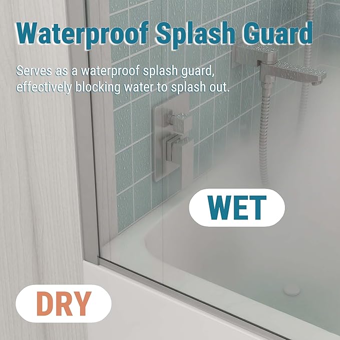 Sunrosa 24"×60" Bathtub Glass Panel,8mm Thick Shower Screen,Brushed Nickel Semi-Frameless Bathroom Shower Door, Easy to Clean