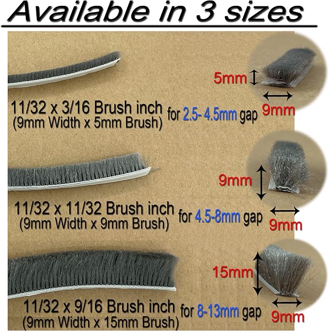 Weather Stripping Brush for Sliding Windows/Doors Frame Side,Pile Self Adhesive Weatherstrip Seal Strip Sealer Draft Stoppers (16.5ft x11/32 x 3/16 Brush inch, White)