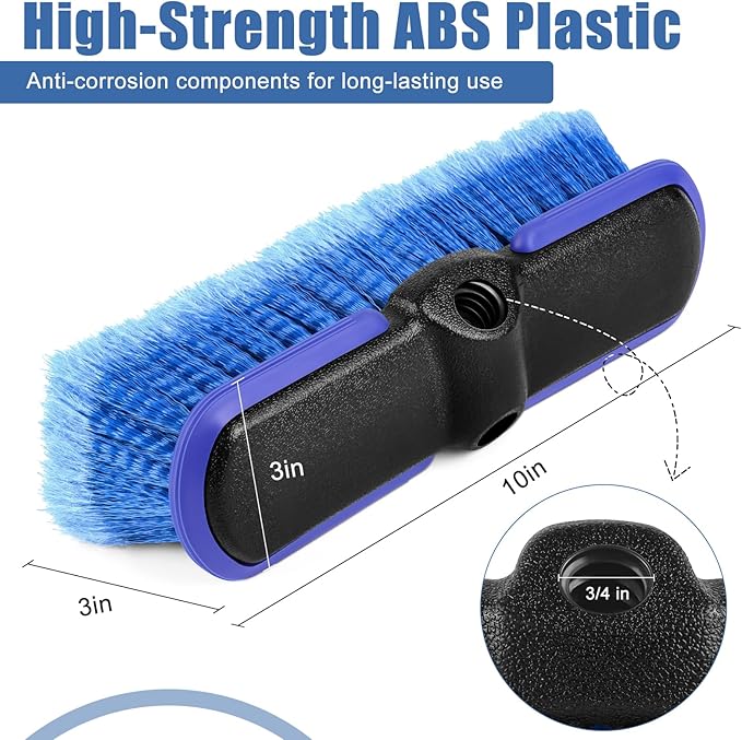 Car Wash Brush Head with Soft Bristle 10 Inch, Car Cleaning Brush with Protective Bumper for Cleaning Auto Cars Trucks RV Boat Deck (Blue) (4 Pack)