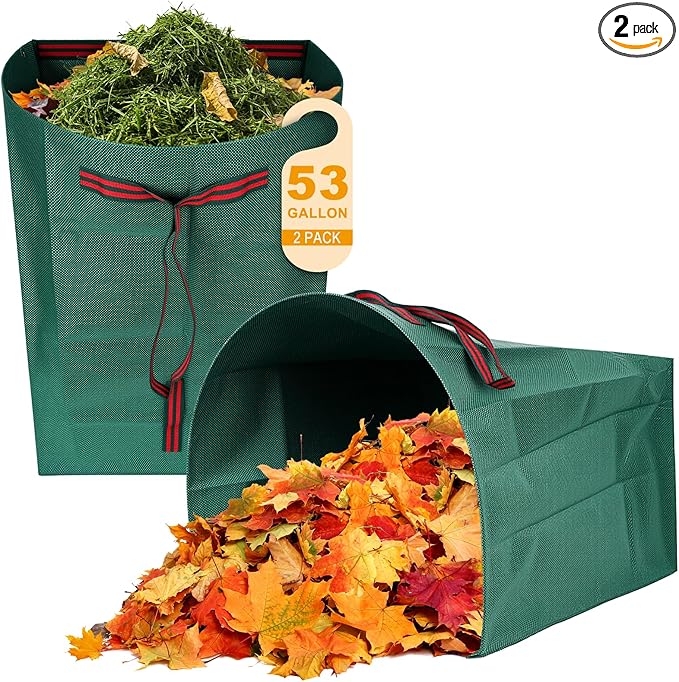 Leaf Collector & Yard Waste Bags 2-Pack, 53 Gallon Heavy Duty Reusable Dustpan-Type Lawn Bag, Collapsible Leaf Bag for Grass, Leaves, Debris