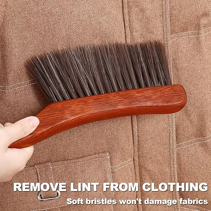 Hand Broom Soft Bristles Duster with Solid Wood Handle Quick Dusting Brush for Sofa Bed Furniture Musical Instruments (Rosewood)