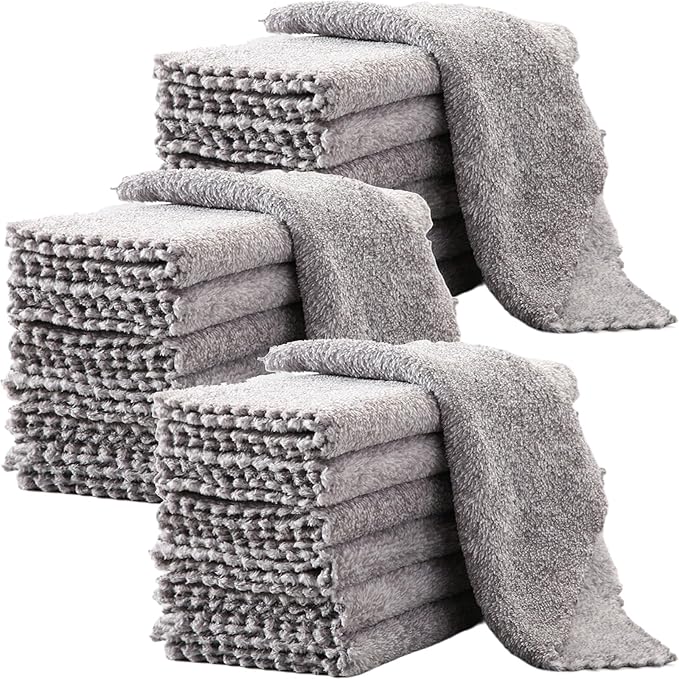 20 Pack Kitchen Dish Cloths Super Absorbent Coral Fleece Dish Cloths, Reusable Washable Fast Drying Rags, Nonstick Oil Microfiber Lint-Free Kitchen Cleaning Towels for Furniture Car Tea Bowl 10 x 10"