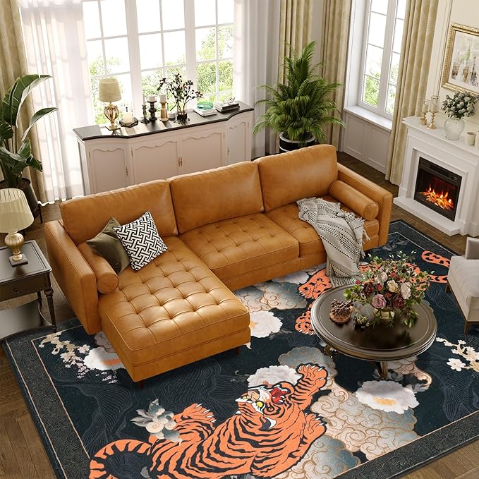 Japanese Tiger 5X7 Area Rug, Washable Black Leopard Tiger Rugs for Living Room, Vintage Large Soft Dining Room Rug, Non Slip Ultra Thin Stain Resistant Floor Carpet for Home Office Bedroom