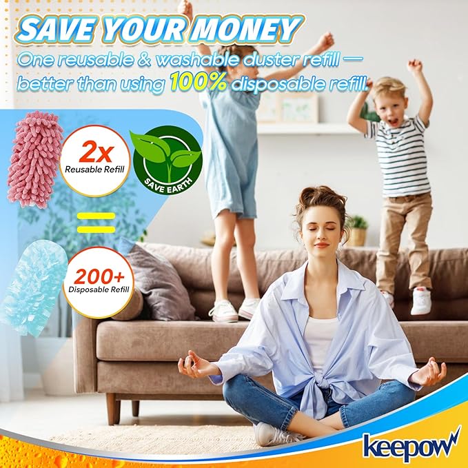 KEEPOW 4 Pack Pink Duster Refills Compatible with Swiffer Hand Duster, Reusable Microfiber Pads Compatible with Swiffer Dusters Refills, Heavy Duty Dusting for Furniture Blind(Handle is Not Included)