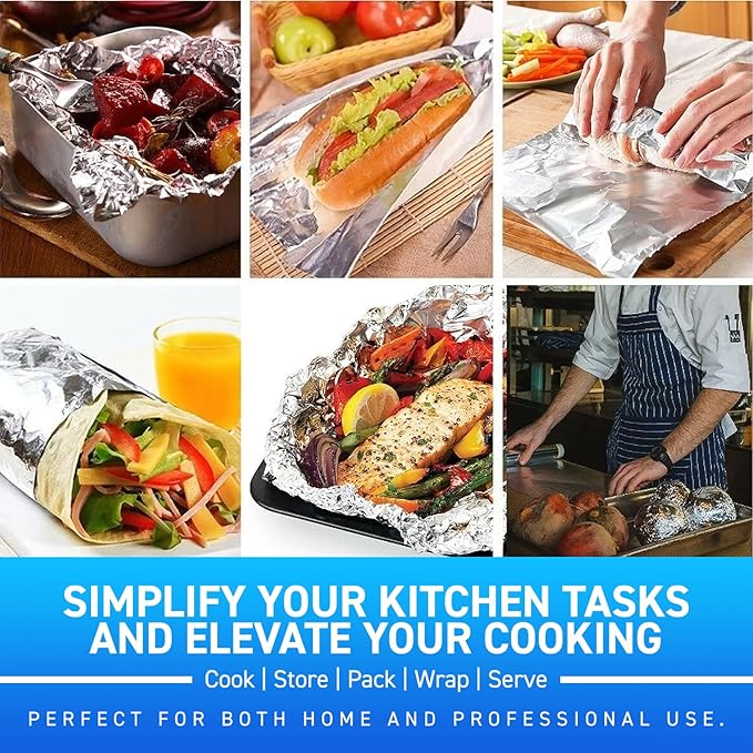 500 Count Pre-Cut Aluminum Foil Sheets, 12” Heavy Duty Pop Up Foil Sheets for Home Restaurants, Disposable Food, Temperature Resistant Non-Stick, Tin Foil Sheets for Burrito, Hot Dog or Sandwich Wrap