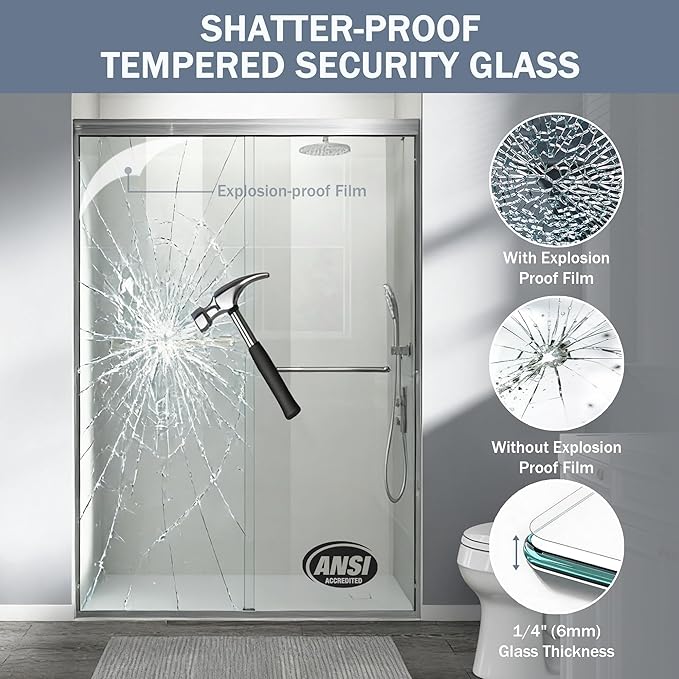44-48 in. W x 72 in. H Double Sliding Shower Door, Semi-Frameless Bypass Bathroom Sliding Door with 1/4" (6mm) Tempered Glass for Walk-in Shower, Brushed Nickel