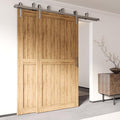 Homacer Brushed Nickel Double Track U-Shape Bypass Sliding Barn Door Hardware Kit, for Two/Double Doors, 18ft Long Flat Track, Classic Design Roller