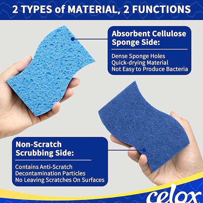 CELOX Sponges Kitchen, Non-Scratch Dish Sponges, Blue