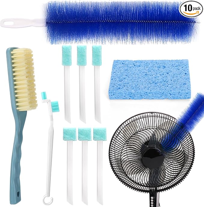 XANGNIER Fan Cleaning Brush Tools Set,10 Pcs Fan Cleaner for Stand up Fan/Desk/Window Exhaust/Box/Oscillating/Standing/Floor/Clip on/Wall/Table/Wall Mount/Pedesta Fan,Bendable Cobweb Duster Remover