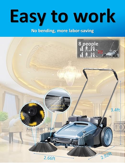 Walk Behind Floor Sweeper Manual,41" Wider Path & 55L Larger Capacity, Industrial and Commercial Sweeper for Rapid Cleaning in Warehouse,Park,Shop,Yard,Farm,Street,and Outdoors Indoors