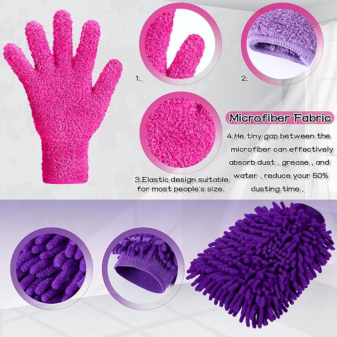 6 Pcs Microfiber Dusting Mitt Gloves for Plants Washable Dusting Gloves for House Cleaning Furniture Car Washing