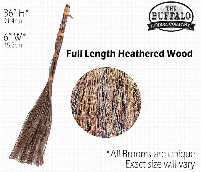 Apple Splendor Scented Broom – 36 Inch Rustic Heather Broom with Rope Loop for Easy Hanging – Farmhouse Kitchen Accent, Witchy Halloween Décor, Cozy Holiday Home Decoration & Door Protection
