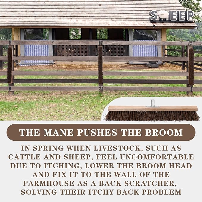 2 Pcs Push Broom Head Replacement Large Outdoor Heavy Duty Push Broom for Garage Driveway Cleaning, Farmhouse Animals Sheep Cow Back Scratcher(24 x 4 Inch)