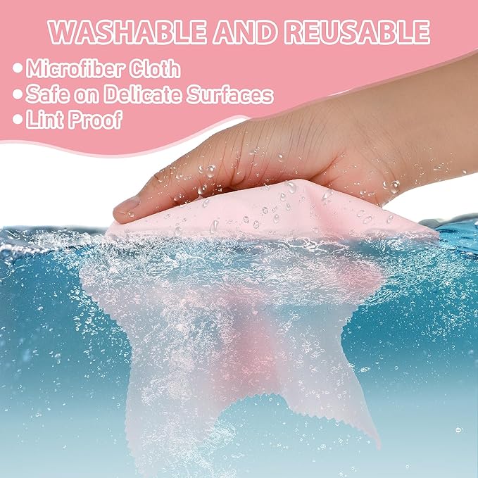 10 Pcs Microfibre Glasses Cleaning Cloths, Soft Glasses Cleaner Cloth Lens Cleaning Cloth Reusable Eyeglasses Cleaning Tool for Camera Lens Cell Phone Screens Cleaner Accessories(Pink)