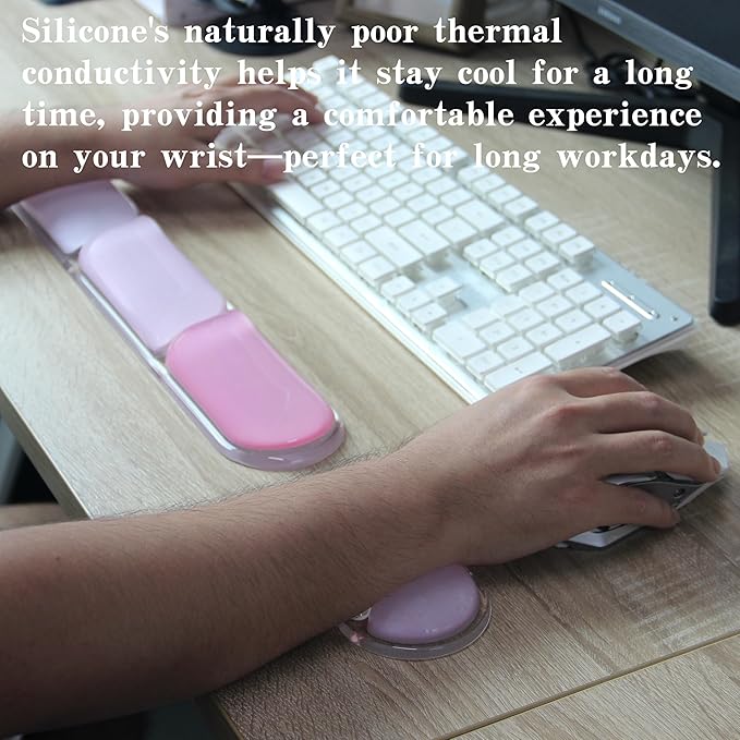Ergonomic Cooling Gel Wrist Rest Pad for Computer Keyboard and Mouse, Arm Support with Non-Slip Base for Desk Cute Accessories (Classic, Red, Suitable for Keyboardand Mouse Set)