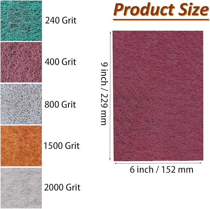15 Pack 6 x 9 Inch Hand Pads Coarse Medium Fine Superfine 5 Different Specifications Assortment General Purpose Scouring Pad Ideal for Garden Tools and Grills,Automotive Body Tools