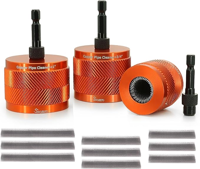 1/2" & 3/4" & 1" Metal Copper Pipe Cleaner Set,with 1/4 Hex Shank,Each Additional 2PCS Replaceable Blades are Provided,for Cleaning Rust, Stains, Paint on Copper Pipes and Various Metal Pipes