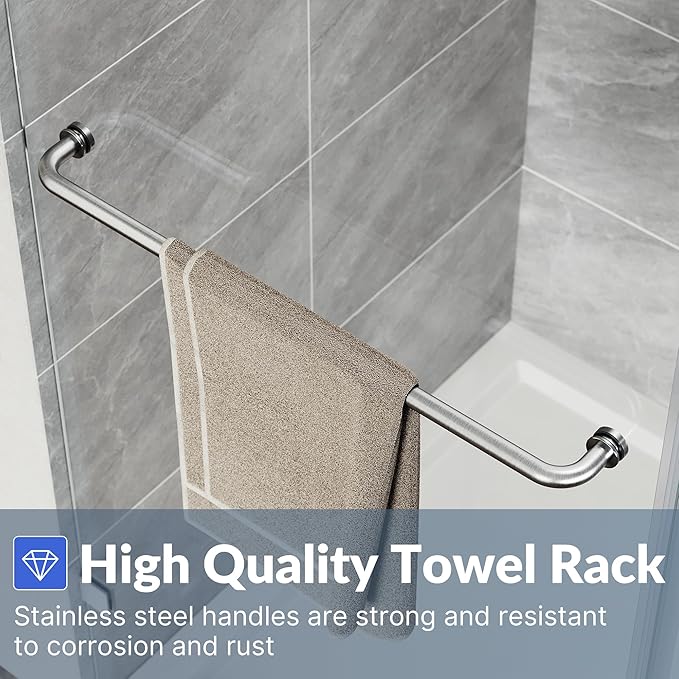 SUNNY SHOWER Frameless Shower Door 60" W x 79" H, Single Sliding Shower Glass Door, 5/16" Tempered Glass, Bathroom Sliding Door in Brushed Nickel