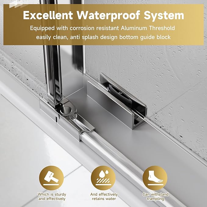 Frameless Sliding Shower Door 72” W x 76” H, 3/8” Tempered Glass, Single Bypass Shower Enclosure with Reversible Door, Quiet Rollers, Anti-Jump Safety System,Brushed Nickel Stainless Steel