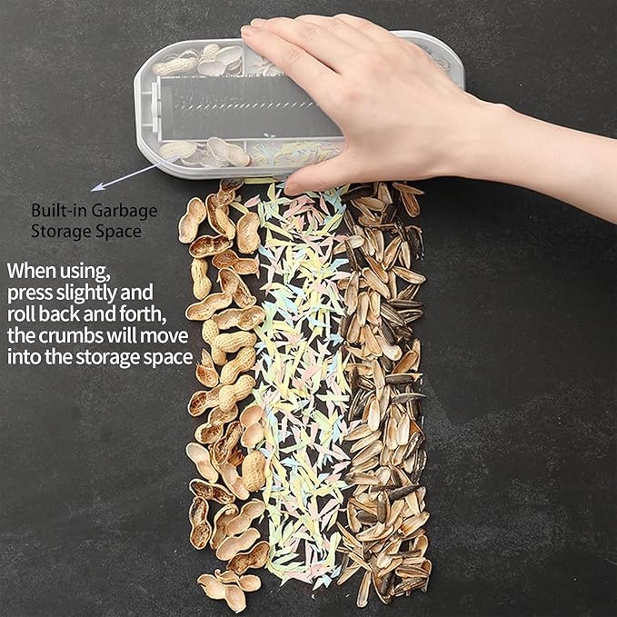 Multi-Functional Table Crumb Sweeper, Handy Rolling Bed Sweeping Brush, Handheld Crumb Sweeper, Soft Bristles Debris Collector for Table, Mat, Bed Sheets, Sofas, Clothes Cleaning Brush (White)