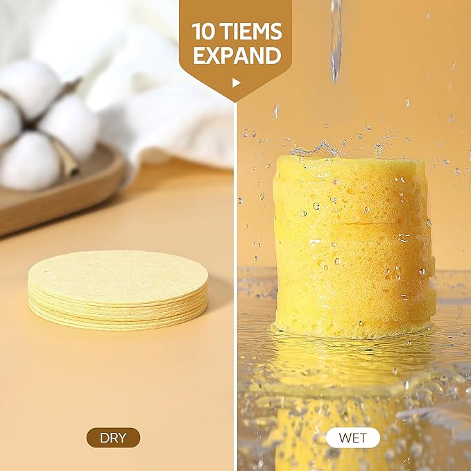 50-Count Compressed, GAINWELL Cellulose, 100% Natural Cosmetic Spa Sponge for Facial Cleansing, Exfoliating Mask, Makeup Removal