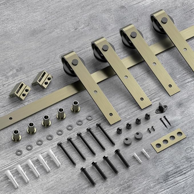 13FT Classic Brass Sliding Barn Door Hardware Kit for Interior Double Door Brushed Gold