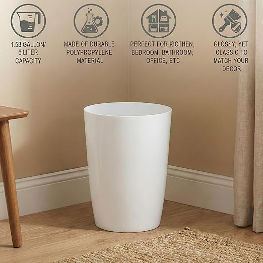 Mini Waste Basket - Durable Small Plastic Garbage Trash Can Bin - Lidless Open-Top, Slim Profile for Compact Spaces - Suitable for Home, Bathroom, Office, Bedroom, Kitchen and More, White