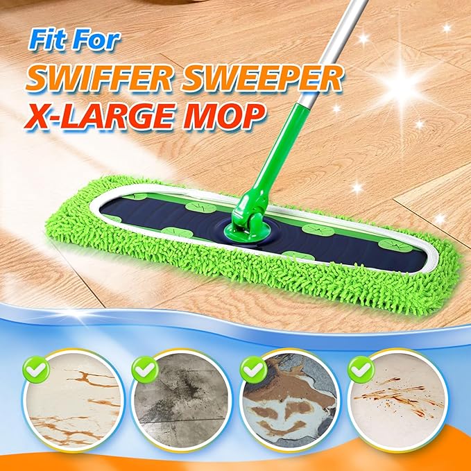 Reusable Microfiber Pads for Swiffer XL Mop - 2 Pack XL Dry Sweeping Cloths & Wet Pads Refills - X-Large Heavy Duty Mopping Cloths for Floor Mopping and Sweeping (Mop is Not Included)